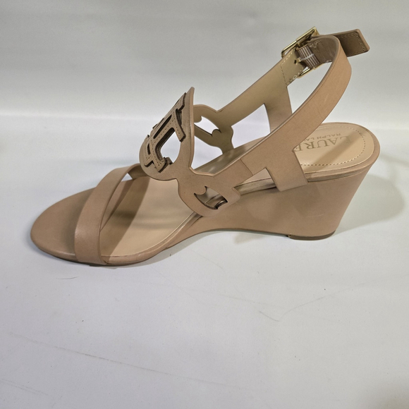 Lauren Ralph Lauren Amilea Nappa Leather Wedge Sandal Shoes Tan 9 NIB Designer - Picture 7 of 12